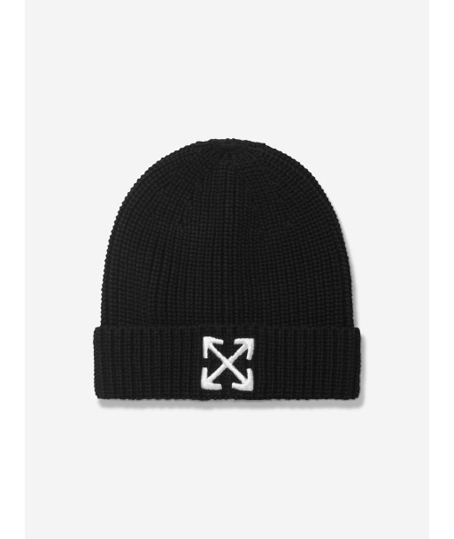 Off-White Kids Arrow Beanie Hat in Black en stock