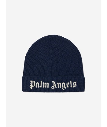 Palm Angels Girls Logo Beanie Hat in Navy En savoir plus