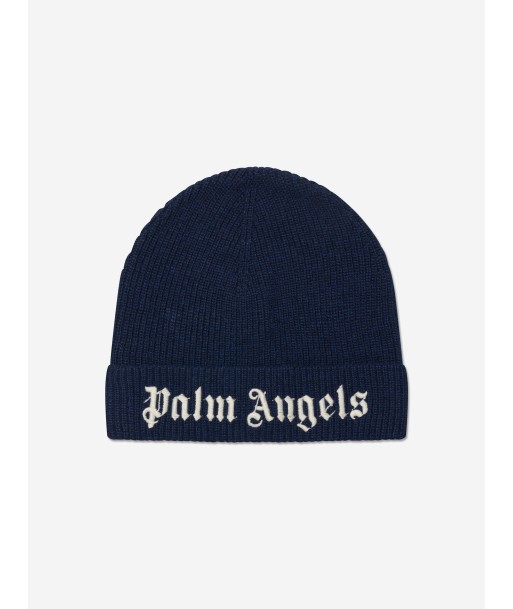 Palm Angels Girls Logo Beanie Hat in Navy En savoir plus