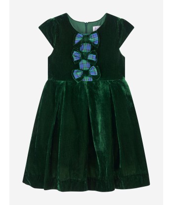 Rachel Riley Girls Tartan Bow Velvet Dress in Green livraison gratuite