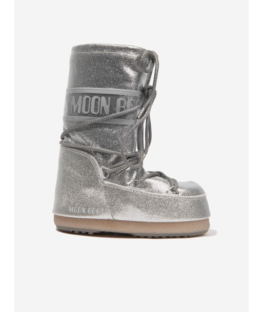 Moon Boot Kids Icon Glitter Snow Boots in Silver une grave pollution 