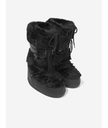 Moon Boot Kids Icon Faux Fur Snow Boots in Black en linge