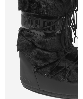 Moon Boot Kids Icon Faux Fur Snow Boots in Black en linge