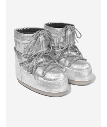 Moon Boot Kids Icon Low Glitter Snow Boots in Silver Comparez et commandez 