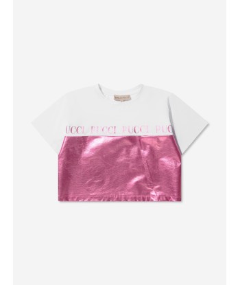 Pucci Girls Metallic Logo T-Shirt le des métaux précieux