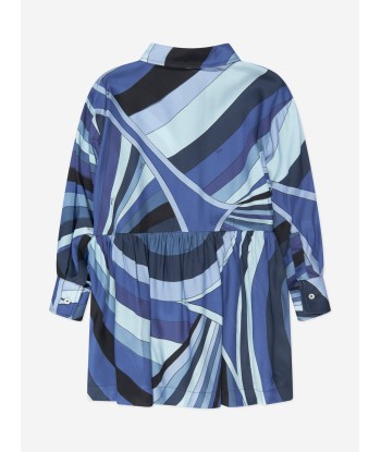 Pucci Girls Marmo Print Shirt Dress in Blue Découvrez la collection