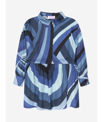 Pucci Girls Marmo Print Shirt Dress in Blue Découvrez la collection