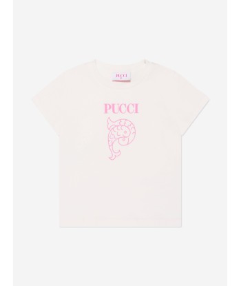 Pucci Girls Logo T-Shirt in Ivory de technologie