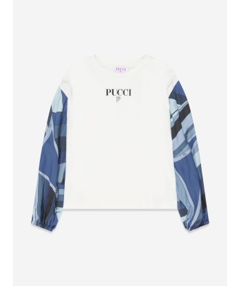 Pucci Girls Long Sleeve T-Shirt in Ivory rembourrage situé sous