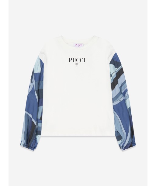 Pucci Girls Long Sleeve T-Shirt in Ivory rembourrage situé sous