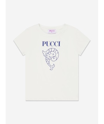 Pucci Girls Logo Print T-Shirt in Ivory france