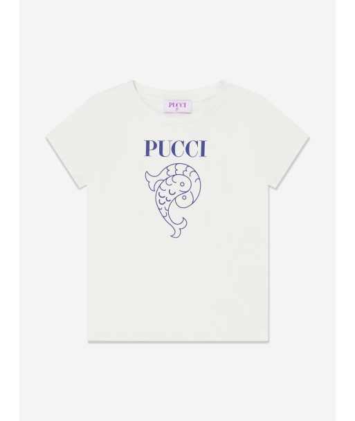 Pucci Girls Logo Print T-Shirt in Ivory france