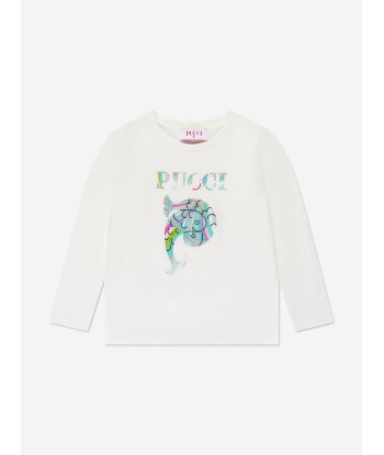 Pucci Girls Long Sleeve Logo T-Shirt in Ivory votre