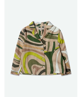 Pucci Girls Marmo Print Blouse in Green le des métaux précieux