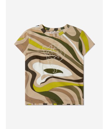 Pucci Girls Marmo Print T-Shirt in Green Faites des économies