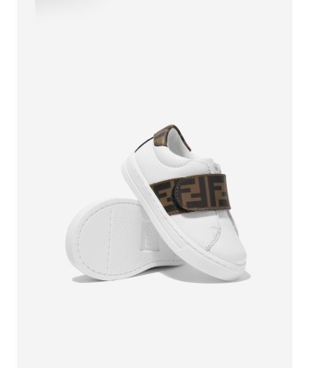 Fendi Kids Leather FF Logo Trainers in White prix