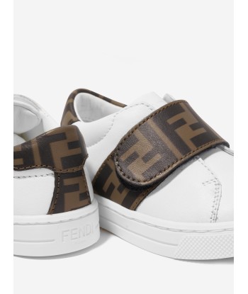 Fendi Kids Leather FF Logo Trainers in White prix