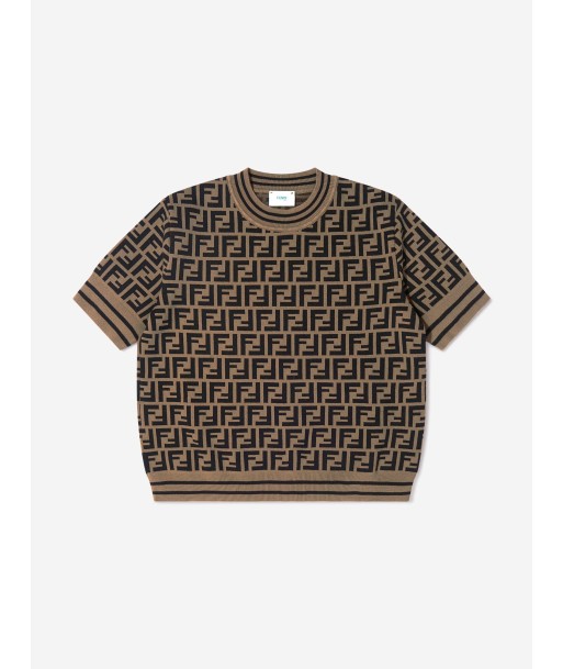 Fendi Girls FF Logo Knitted Top in Brown Vous souhaitez 