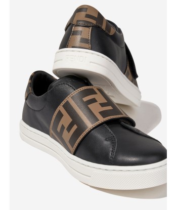 Fendi Kids Leather FF Logo Trainers in Black Découvrez la collection