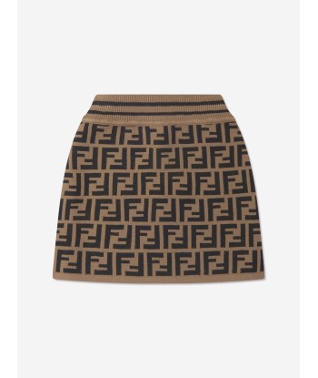 Fendi Girls FF Logo Knitted Skirt in Brown À commander