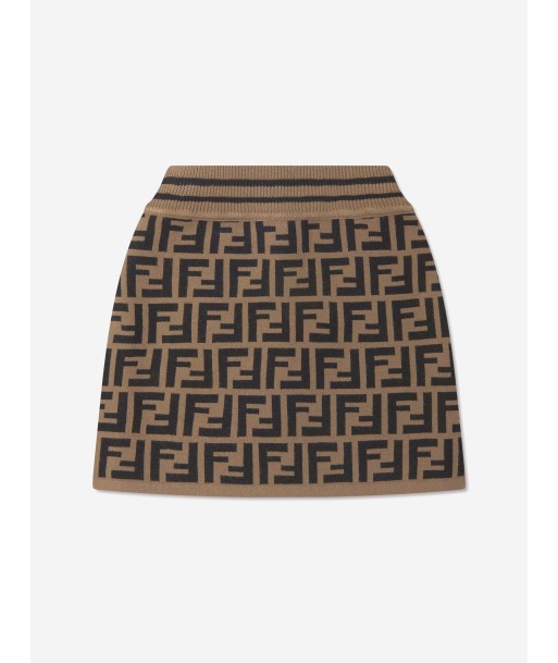 Fendi Girls FF Logo Knitted Skirt in Brown À commander