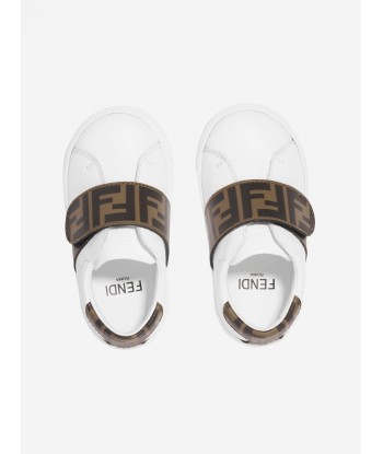 Fendi Kids Leather FF Logo Trainers in White prix