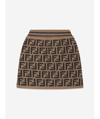 Fendi Girls FF Logo Knitted Skirt in Brown À commander