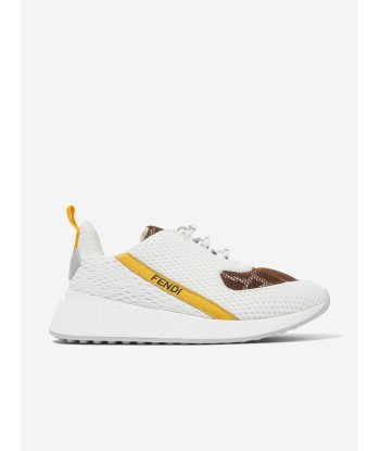 Fendi Kids Mesh FF Logo Trainers in White de l' environnement