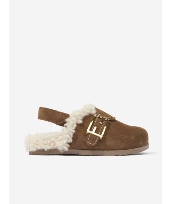 Fendi Kids Sherpa Slipper in Brown acheter