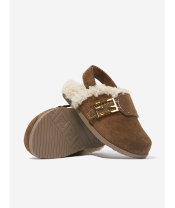 Fendi Kids Sherpa Slipper in Brown acheter