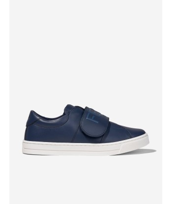 Fendi Kids Leather Logo Trainers in Navy le des métaux précieux