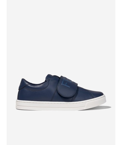 Fendi Kids Leather Logo Trainers in Navy le des métaux précieux