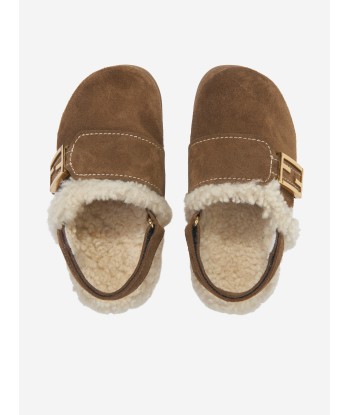 Fendi Kids Sherpa Slipper in Brown acheter