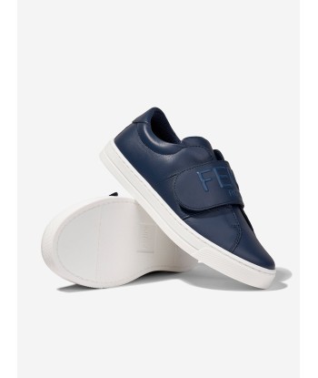 Fendi Kids Leather Logo Trainers in Navy le des métaux précieux