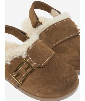 Fendi Kids Sherpa Slipper in Brown acheter