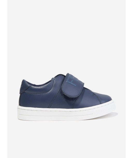 Fendi Kids Leather Logo Trainers in Navy france