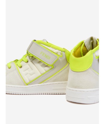 Fendi Kids Leather Logo Trainers in Ivory du meilleur 