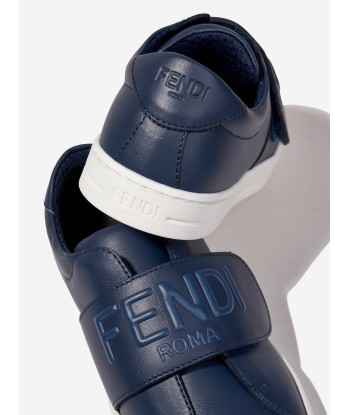 Fendi Kids Leather Logo Trainers in Navy le des métaux précieux