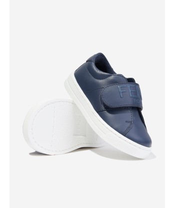 Fendi Kids Leather Logo Trainers in Navy france