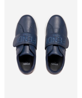 Fendi Kids Leather Logo Trainers in Navy le des métaux précieux