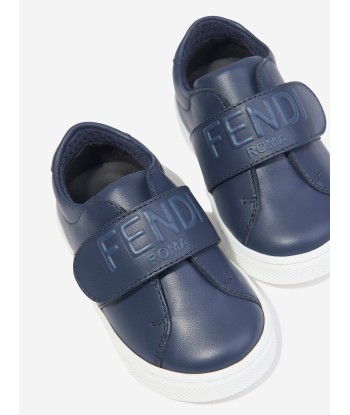 Fendi Kids Leather Logo Trainers in Navy france