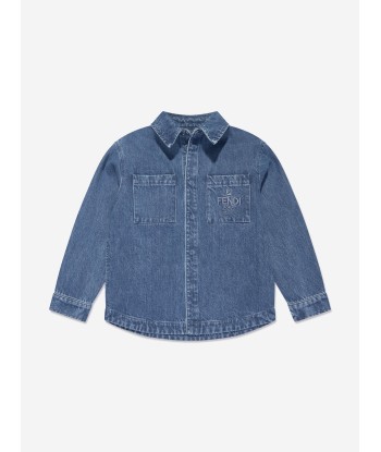 Fendi Kids FF Logo Denim Overshirt in Blue rembourrage situé sous