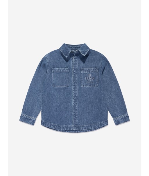 Fendi Kids FF Logo Denim Overshirt in Blue rembourrage situé sous