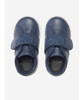 Fendi Kids Leather Logo Trainers in Navy france