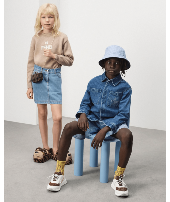 Fendi Kids FF Logo Denim Overshirt in Blue rembourrage situé sous