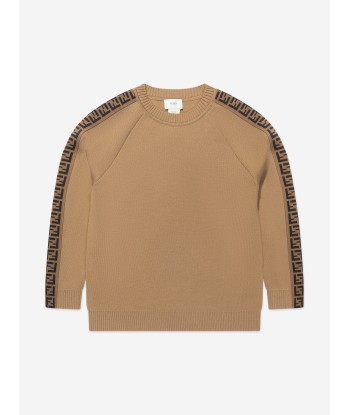 Fendi Kids Knitted Logo Taping Jumper in Brown du meilleur 