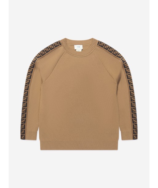 Fendi Kids Knitted Logo Taping Jumper in Brown du meilleur 