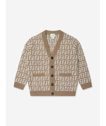 Fendi Kids Knitted FF Logo Cardigan in Beige le des métaux précieux