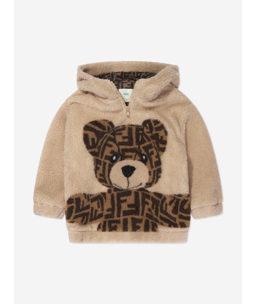 Fendi Kids Wool Bear Hoodie in Beige livraison gratuite