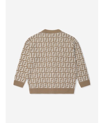 Fendi Kids Knitted FF Logo Cardigan in Beige le des métaux précieux